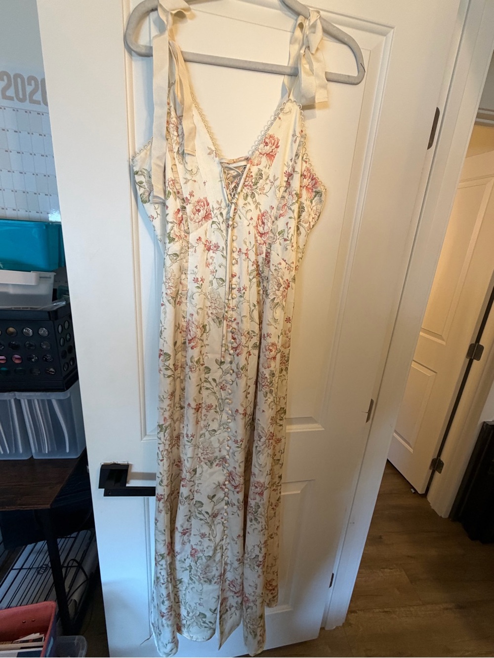 V. Chapman Cream Floral Tie-Shoulder Maxi Dress